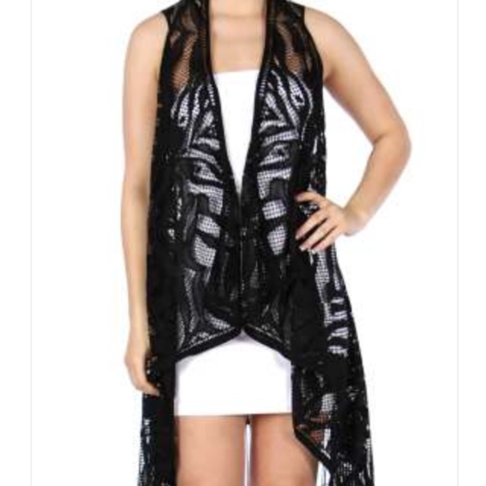 Black Lace Fringe Vest. Size Large.
